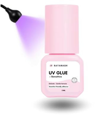 Pegamento UV para extensiones de pestañas en 1 segundo, resistente al agua hasta que se caigan las pestañas, solo se debe utilizar con luz UV (5 ml transparente púrpura)