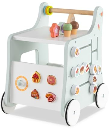 LIFEZEAL Trägåstol, baby gåvagn med söta tillbehör, Montessori, gå-leksak med hjul, baby walker, leksak för barn från 1 år (ljusgrön)