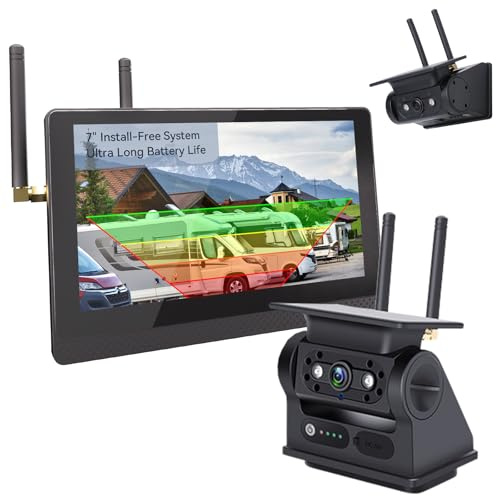 Ecoyoca Magnetic Solar Wireless Reversing Camera Kit with 7 IPS Touchscreen Monitor, 10000mAh Rechargeable Battery Backup Camera with BSD, Reverse Camera for Cars, Caravans, Trailers, Vans, Trucks