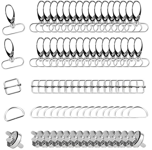 Siyrdxcbt 100 Stück Nähen Zubehör, Karabinerhaken mit Drehgelenk,D Ring,Triglide Schiebeschnalle,Magnetknöpfen für DIY Taschenzubehör