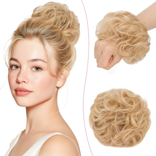 SEGO Pro Haarschmuck Dutt Haarteil Echthaar Wellig Lockig Haardutt Haarverlängerung Hochsteckfrisur Pferdeschwanz, 18P613#Ash Blond & Blond gebleicht