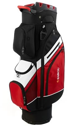 RAIKOU Golf Cartbag mit 14-Fach Organizer, Wasserabweisende Golftasche, 9 Taschen, Schuhfach, leicht & stabil, Rot