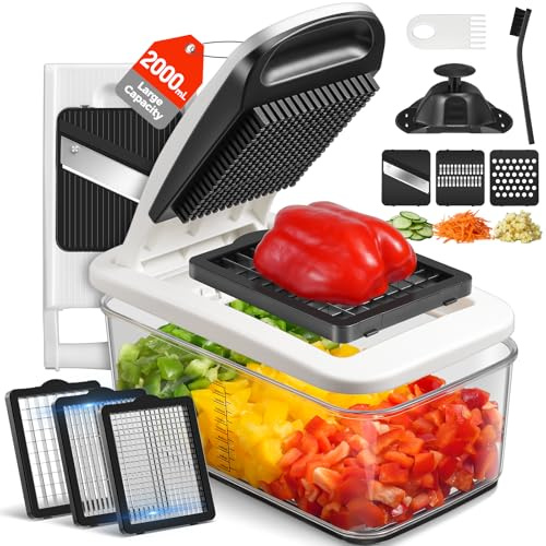 Vegetable Chopper, Sopito Mandoline Vegetable Slicer & Dicer for Quick Food Prep, 6-in-1 Onion, Veg Salad Chopper with Cut-Resistant Gloves, Dishwasher Safe & Non-Slip Base