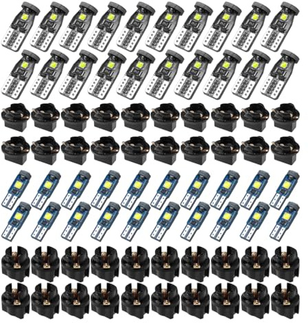 Tuxihapp 40PCS T5 T10 Car LED Bulbs Dash Lights with Twist Socket - Instrument Cluster Light Car Interior Replacement Bulb for Dashboard Panel Gauge Indicator Lamps Map Dome Lights (White)