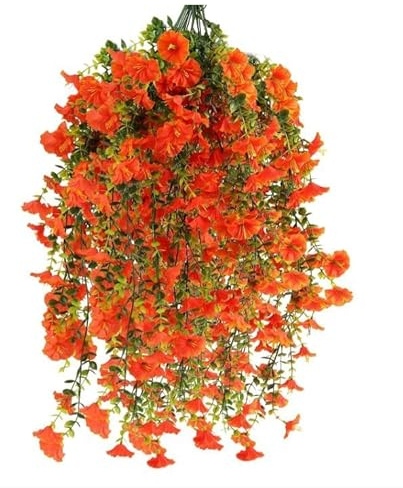 msymsyu 80cm Flores Colgantes Artificiales, 8Pcs Plantas Colgantes Artificiales Exterior, Flores Artificiale Exterior, Ideales para Interiores y Exteriores, Balcones, del Hogar (Naranja)