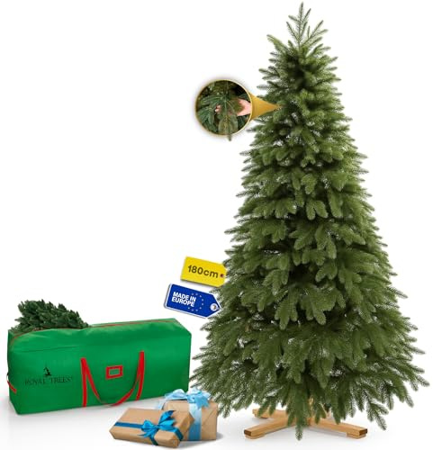 Royal Trees Albero di Natale artificiale, 180 cm, in pino scandinavo artificiale, denso con 509 punte, albero di pino realistico con robusto supporto in legno e custodia