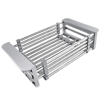 LIFKICH Escurridor Inoxidable Rectangular Platos de Acero de Fregadero | Telescópico y Flexible, Ahorra Espacio sobre Fregaderos Estándar, Escurridor para Fregadero