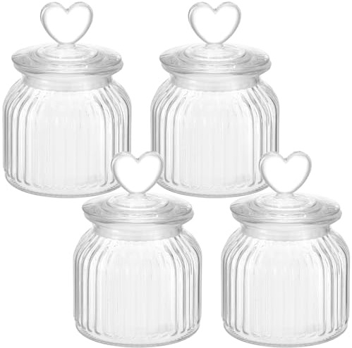YEXEXINM 4er Set Vorratsgläser mit Deckel 650ml Herzform Bonbongläser Dekorative Aufbewahrungsgläser Bonbongläser Set für Candy Bar Hochzeit Küche Party Dekoration