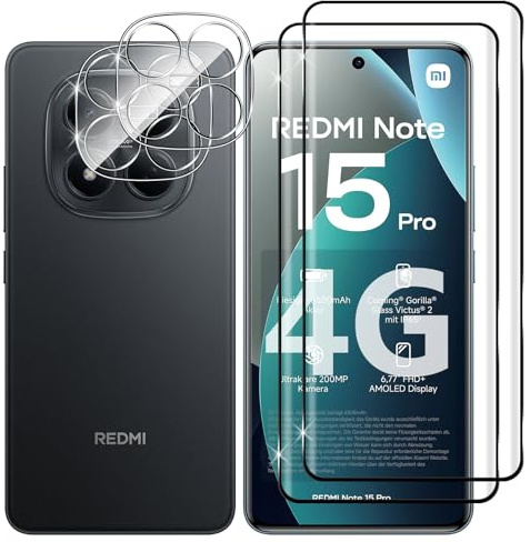 Lutree Vetro Temperato per Xiaomi Redmi Note 15 Pro 4G, 2+2 Pezzi 3D Pellicola Protettiva + Pellicola Fotocamera, Vetro Protettivo, HD Senza Bolle Anti-Graffio Protezione Schermo