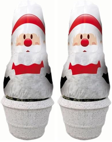 NOOR Winterschutz Vlieshaube Nikolaus - 130x160 cm Frostschutz für Kübelpflanzen - atmungsaktiv mit Zugband, Wasser- & lichtdurchlässig, Pflanzenschutz im Winter mit Weihnachtsmotiv (Packung mit 2)