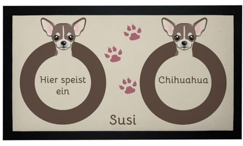 Napfunterlage mit Name - Hier speist EIN Chihuahua | Pfotenfarbe rosa, Pfotenfarbe grau, Pfotenfarbe braun