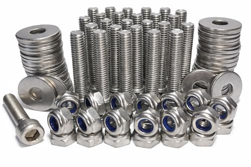 M6x20 Tornillos DIN 912 Acero Inoxidable A4 (AISI 316) – Kit 100 Piezas con Tuercas DIN 985 y Arandelas DIN 9021 – Uso Marino, Náutica y Paneles Solares