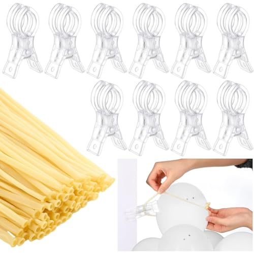 Qomcsrl Kit per di Palloncini 100 Pezzi Trasparenti 260 Lunghi per Palloncini 10 Pacchi per Clip per di Palloncini Decorazioni per Compleanni Studi