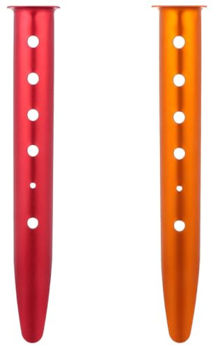Estacas para Acampar 2 Piezas de Aleación de Aluminio Punta | Tienda y Cuerda, Uso Exterior y Playa, Sujeción Estable, Color Dorado y Rojo