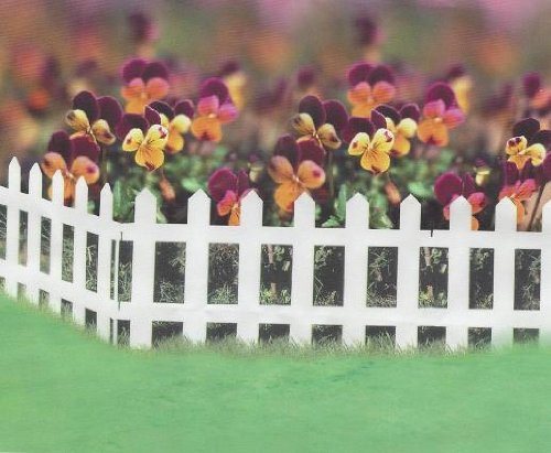 Set of 5 White Wood Effect Plastic Panel PVC Garden Lawn Edging Flowerbox Picket Fence Panels Pickets Lawn Edging For Plant Borders and Flowerbeds 46cm Long x 23cm High (2 Pack)