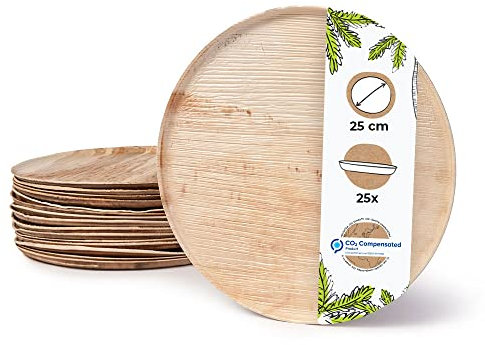 BIOZOYG 25x platos de pizza de hoja de palma 25 cm de diámetro - tabla para pizza desechable, compostable, sostenible - vajilla de fiesta sostenible