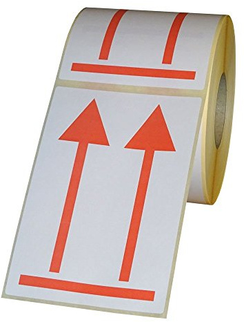 'Etiquetas para envíos Doble Flecha – Aquí superior en rollo – 100 x 150 mm – 500 Unidades – Color Rojo/Blanco