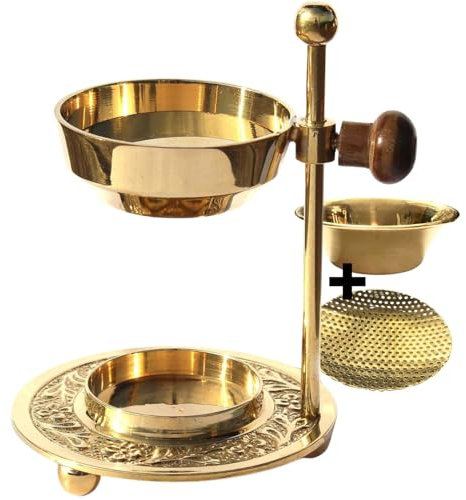 Weihrauchbrenner verstellbar - Gold Messing Räuchergefäß höhenverstellbar zum Räuchern von Weihrauch oder Harzen mit zusätzlichen Einlegeplättchen