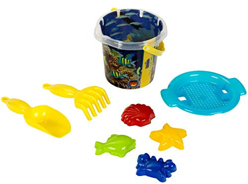 Theo Klein 2103 Aqua Action Coral Reef Sandeimer-Set, 1 Liter | Robuster Eimer für Sandkasten und Strand | Mit Sieb, Förmchen u.v.m. | Spielzeug für Kinder ab 18 Monaten