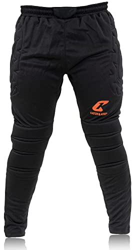 CATCH & KEEP Pantaloni Portiere Lunghi Flight Protecion con Protezione - Pantaloni Portiere Imbottiti Premium - Abbigliamento portieri per Uomini, Donne e Bambini - Imbottitura Protettiva (152, Nero)