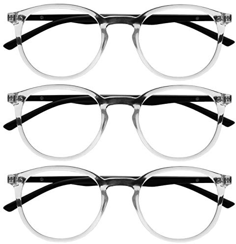 OPULIZE MET Blaulichtfilter Lesebrille für Damen Herren - 3er-Pack - Runder Brille - Blendfreie UV400-Schutz - Federscharniere - Anti-Müdigkeit - Klar +1.00