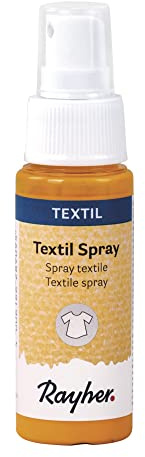 Rayher 35027162 Textil Spray, goldgelb, Flasche 50 ml, Textil-Sprühfarbe, farbintensive leuchtende Stofffarbe für helle Textilien, auf Wasserbasis