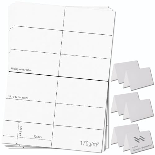 OfficeGear kleine Klappkarten, 6-fach [25 Blatt – 150 Stück] – 49,5 × 105 mm – Bedruckbare Tischaufsteller aus 170 g/m² Karton – für Hochzeiten, Hotels, Konferenzen, Events – inkl. Designvorlage