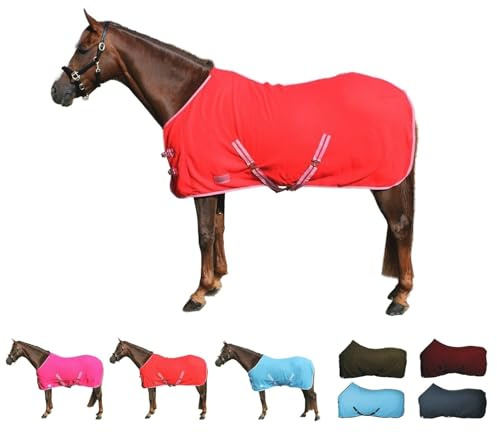 netproshop Basic Pferde Abschwitzdecke mit Kreuzbegurtung Fleece Qualität Gr. 105-155, Groesse:155, Farbe:Rot