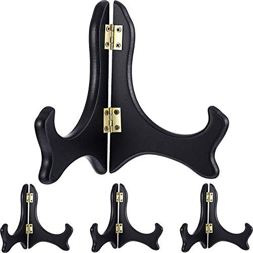 Chenshuo Wooden Display Stand,Black Wooden Plate Holder Easels,Oriental Furniture Wood Display Stand Home Decoration Plate Stand,Weddings Birthday Tables Pictures to Display,4 Inches,2 Packs.
