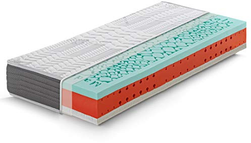 Marcapiuma Einzelmatratze Latex Gel CELEBRATION 80x200 h 23 cm Orthopädische 2in1 Härtegrad H3 Fest 9 Zonen Viscomatratze Abziehbar Bezug Silber und Kohlefaser gegen Milbe Atmungsaktiv Made in Italy