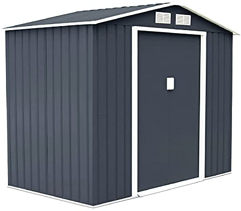 Giantex Metall redskapsrum, utrustningsskjul med fodament, trädgårdshus skjul 2 skjutdörrar & 2 persiennfönster, trädgårdsskjul sadeltak, enhetsskåp trädgård (antracit)