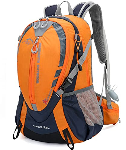 INOXTO Kleiner Wanderrucksack mit 2L Wasserblase und wasserdichter Regenhülle, 25L Trinkrucksack
