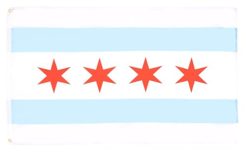 AZ FLAG Drapeau Chicago 90x60 cm Polyester 100D 2 Œillets | Usage intérieur et extérieur Drapeau décoratif de l'état américain de Chicago coutures doubles et bords renforcés