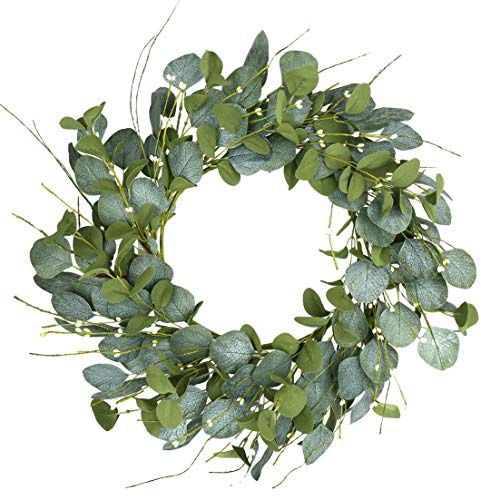 LLZLL 20inch Eucalyptus Wreaths for Front Door Spring and Summer Green Wreath with Berries Farmhouse Door Wreath Year Round Wreaths for Front Door Indoors
