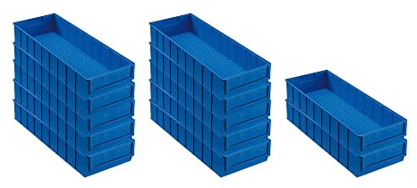 SuperSparSet 12x Blaue Industriebox 500 B | HxBxT 8,1x18,3x50cm | 6 Liter | Sichtlagerkasten, Sortimentskasten, Sortimentsbox, Kleinteilebox