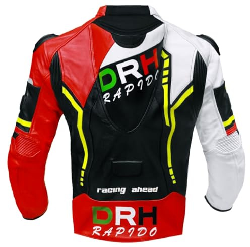 DRH RAPIDO Men Motorbike Leather Jacket Motorcycle Bikers Racing Sports Jackets Red M