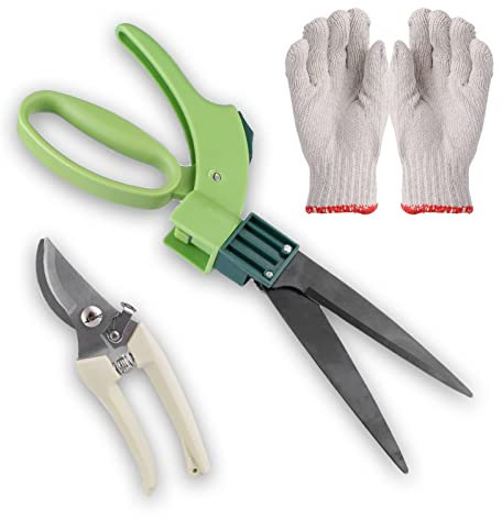 YOYIAG Garden Shears Edging Shears: 3 Pack Grass Cutter Set, Smooth Cut Grass Shears with Non-Slip Grip, Cotton Wool Gloves, for Hedges, Shrubs, Garden Shears for Grass
