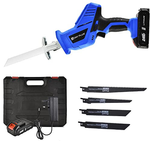 Scie sabre sans fil avec batterie et chargeur, Scie électrique avec lame de scie sabre 4 pièces, 1900 tr/min, profondeur de coupe max. 150 mm, pour bois métal -2 x 1,5 Ah batterie