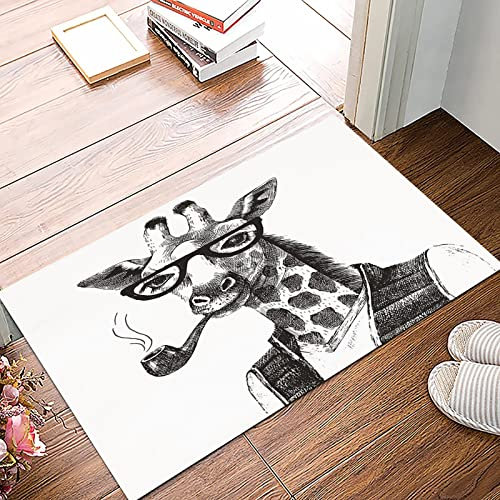 Badematte 50x80cm, Rutschfeste Badteppich, Schrulligen Dekor, Giraffe Pfeife verkleidet ausgefallene Zoo Tier Hipster Sti,Mikrofaser Badvorleger mit, Wasserabsorbierende Weiche teppiche für Badezimmer