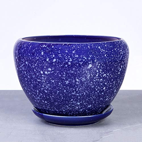 Keramik-Blumentopf, grüne Pflanze, fleischiger Blumentopf, kreativer chinesischer Stil, extra großer grüner Blumentopf, Orchidee, Bonsai, Balkon, Innen-Sukkulententopf mit Tablett (Color : Blue, Siz