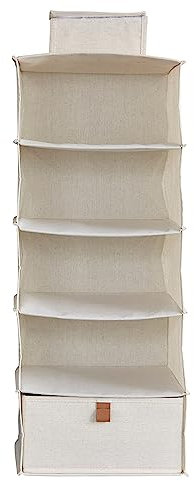 Love IT Store IT - Premium - Étagère Suspendue en Lin-Coton Pliable, Organisateur Armoire avec 4 Compartiments et 1 Tiroir, Boîte de Rangement Tissu Beige, 30x30x75 cm