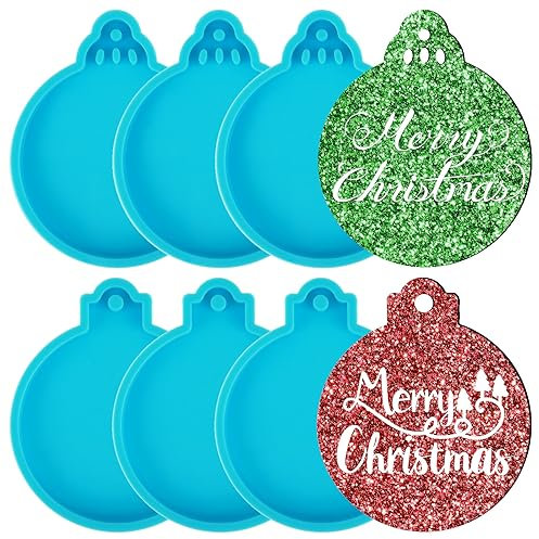 Molain Silikonformen für Weihnachten, 6 Stück runde Gießform Epoxidharz Formen Silikonform Anhänger für Weihnachtsbaumschmuck DIY-Handwerk Heimdekoration Herstellung von Schlüsselanhängern