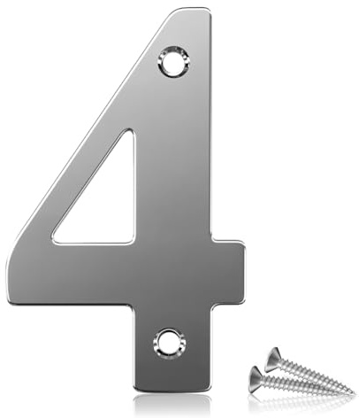 Bwintech Numero civico 4 in acciaio inox 304 cromato, altezza 75 mm, adatto per porte anteriori, in legno, composito, UPVC, 1 pezzo