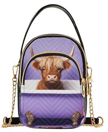 GAIREG Polar Bear Sac à bandoulière blanc pour sac à main de voyage avec chaîne, Jolie vache Highland dans la baignoire