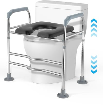Sedile WC rialzato con manici, regolabile in altezza, con braccioli e sedile allargato, fino a 181,4 kg, per anziani, disabili, incinte, si adatta a qualsiasi WC