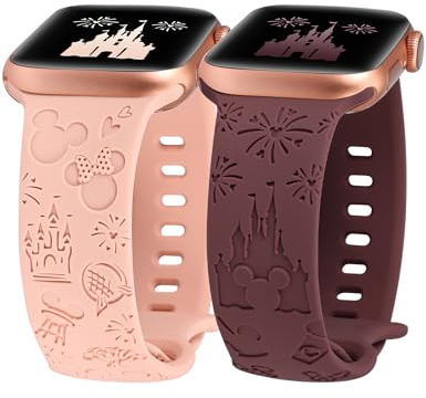 BEEXI 2 Pack Cartoon Engraved Breathable Strap Compatible with Apple Watch | Soft silicone sport breathable strap s fit 38/40/41/42mm, straps for iWatch Series 11 10 9 8 7 6 5 4 3 2 1 SE 1 2 3