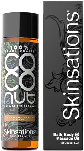 Skinsations - Scented Body Oil - Coconut Spice - 100% Fractionated COCONUT Oil - Fragrance Oil for Skin, After Shower Body Oil for Women and Men, Body Moisturizer, Bath Oil, Hydrating Massage Oil