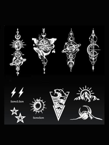 GoDdis 9 Pieces Of Sun Moon And Stars Herbal Temporary Tattoo Fake Tattoo Stickers Waterproof For Women And Men Long-Lasting Flower Arm Juice Semi-Permanent Lasting For Two Weeks