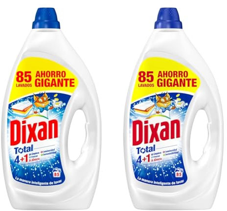 Dixan Gel Total 4+1, Detergente Líquido para Lavadora 85 Lavados, jabón líquido para lavar la ropa blanca y clara. Limpieza, luminosidad, frescor y sostenibilidad, versión antigua (Paquete de 2)