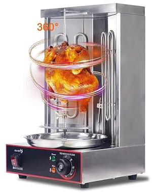 Parrilla eléctrica y de gas de 3000 W, horno de barbacoa vertical giratorio de 360°, máquina de kebab doner de pavo sin humo